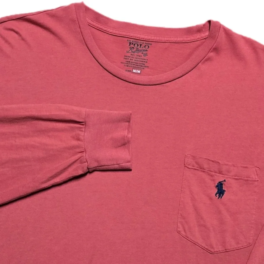 Polo Ralph Lauren Pocket Long Sleeve T-Shirt‎ Nantucket Red Mens M Blue Pony